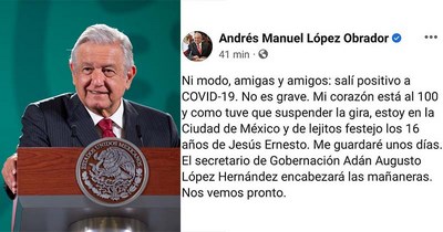 Tiene Covid-19 AMLO, es su tercer contagio