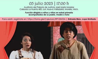 Con obra de teatro infantil, Poder Judicial de Michoacán promueve la cultura de la paz entre las poblaciones infantiles