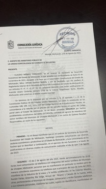 Titulares de Sedeco y Cocotra presentan denuncias por extorsión en Uruapan