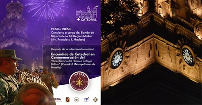 La Catedral de Morelia brillará con los Colores del Heróico Colegio Militar y se llenará de Música con el Concierto a cargo de la Banda de Música del Ejército Mexicano