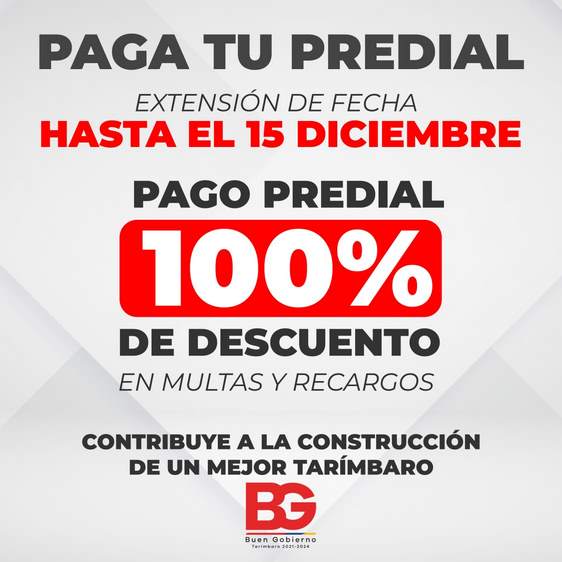 Extiende fechas Gobierno de Tarímbaro en descuentos de pago predial