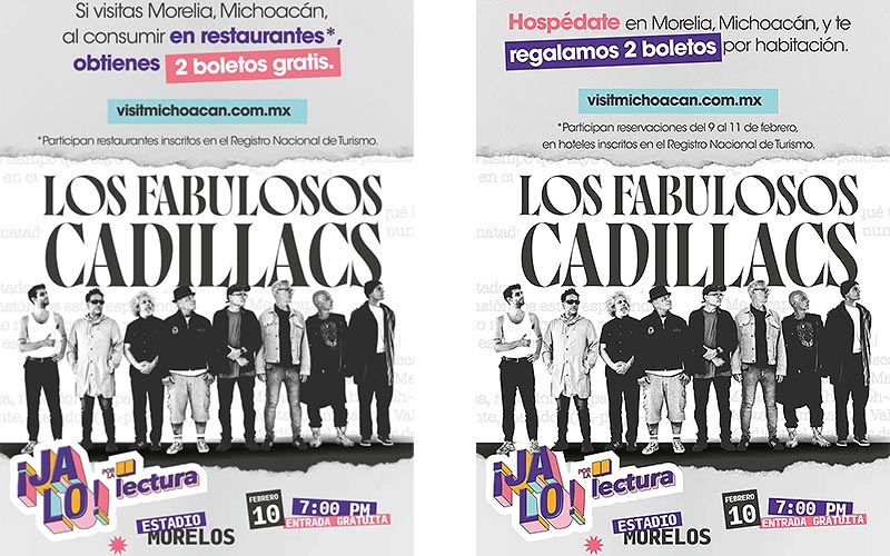 Hoteles y restaurantes de Morelia, Pátzcuaro y Uruapan entregarán boletos para Los Fabulosos Cadillacs