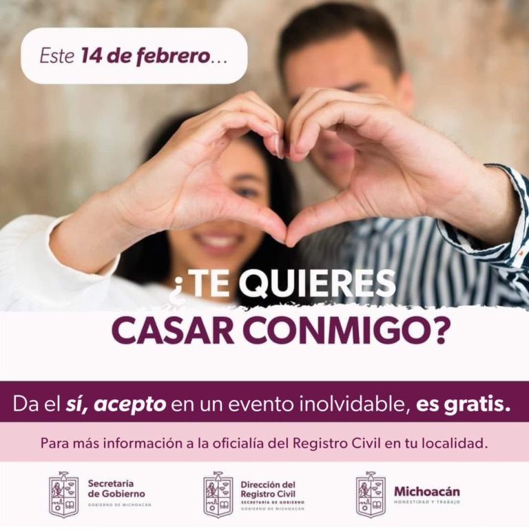 ¿Te quieres casar este 14 de febrero? Habrá bodas gratis en Michoacán. ¡Aquí infórmate!