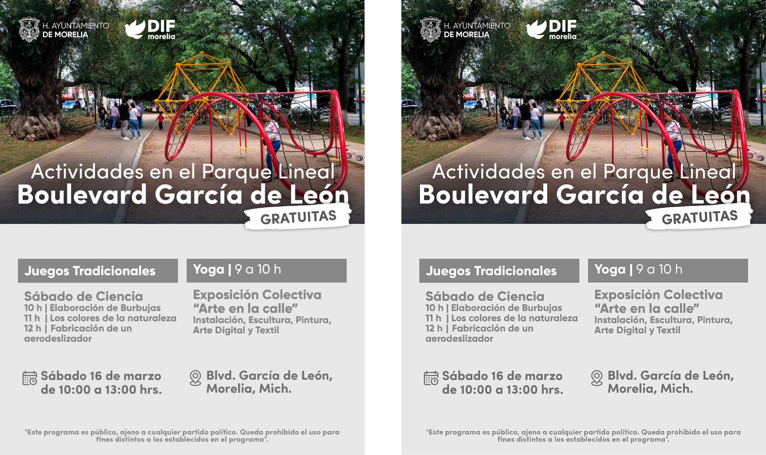 DIF Morelia invita a actividades culturales, educativas y recreativas en el Parque Lineal del Boulevard