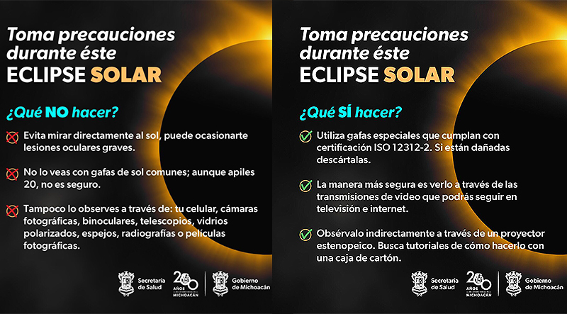 Advierte SSM los daños a la salud por observar el eclipse solar sin protección
