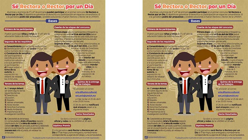 ¿Quieres ser rectora o rector de la UMSNH por un día?, niñas y niños podrán participar en el concurso que realiza la UMSNH