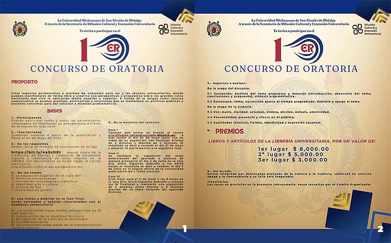 Participa en el Primer Concurso de Oratoria de la UMSNH, expresa tu pensamiento. AQUÍ LA CONVOCATORIA