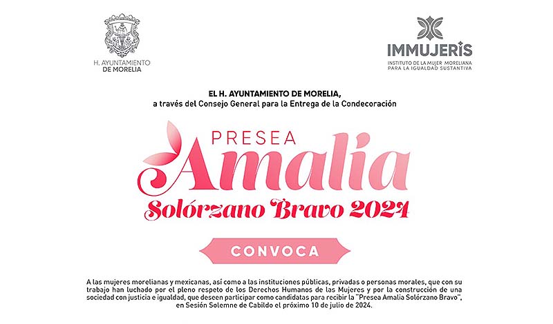 IMMUJERIS, invita a activistas a postularse a la Presea “Amalia Solórzano Bravo”