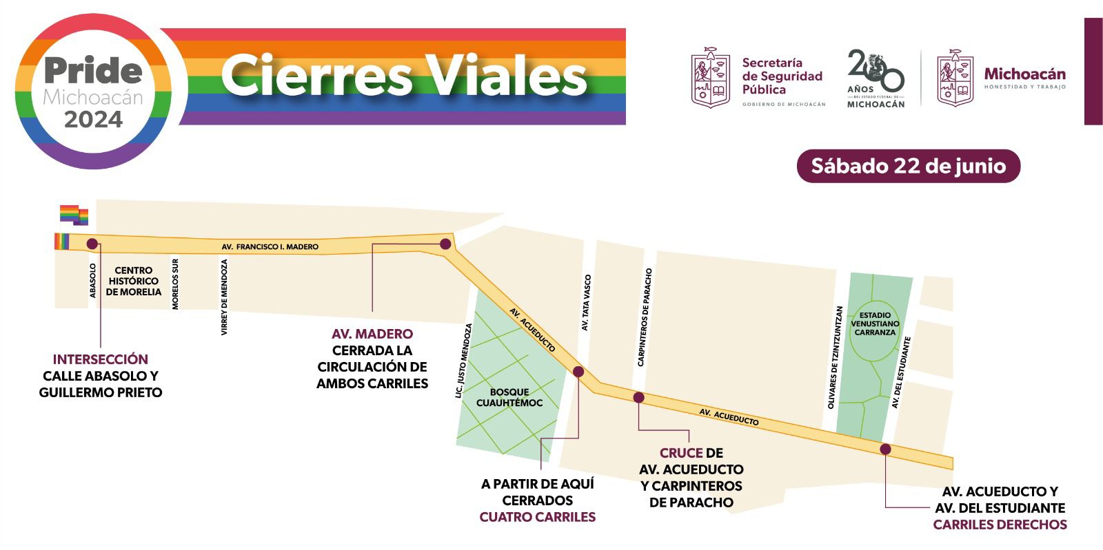 Conoce los cierres viales en Morelia por la marcha del orgullo LGBTTTIQ+