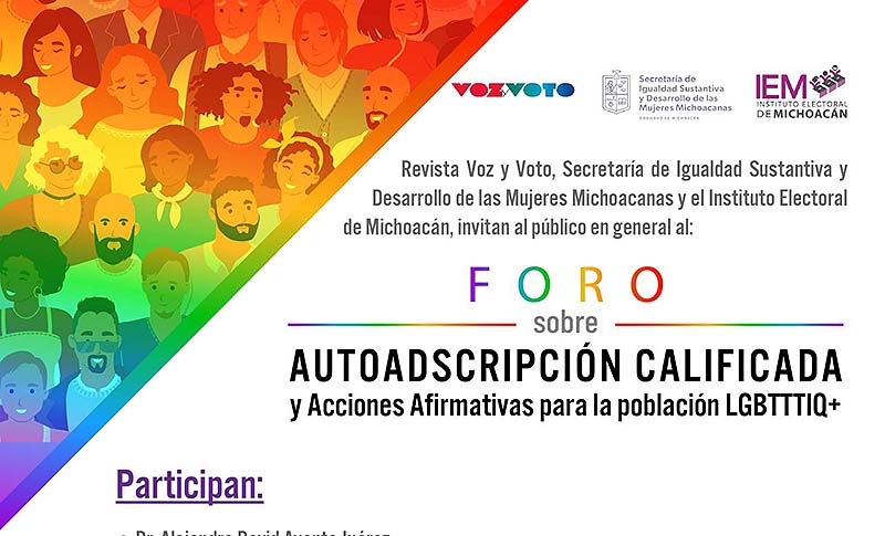 Invitan a participar en foro sobre acción afirmativa de la comunidad LGBTTTIQ+