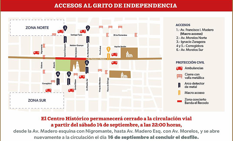 Estos son los cierres viales por las fiestas patrias en el Centro Histórico de Morelia