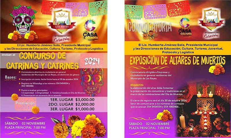 Invita Ayuntamiento de Los Reyes a celebrar el Día de Muertos con Concurso de Catrinas y Exposición de Altares
