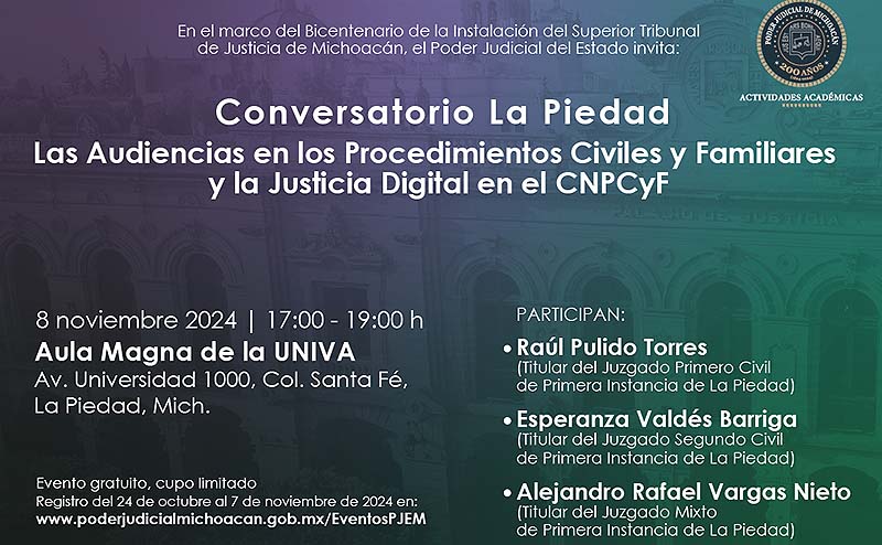 La Piedad, sede de conversatorio sobre justicia digital, tema incluido en nuevo Código Nacional de Procedimientos Civiles y Familiares