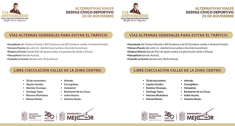 Conoce los cierres y vías alternas por el desfile del 20 de noviembre en el Centro de Morelia: SSP