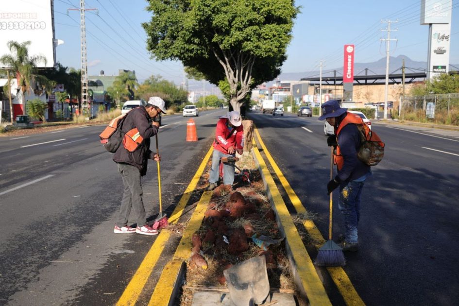 Brigadas de Morelia intervienen camellones del Libramiento Sur