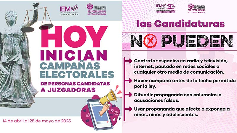 Inician campañas electorales de las personas juzgadoras del Poder Judicial de Michoacán