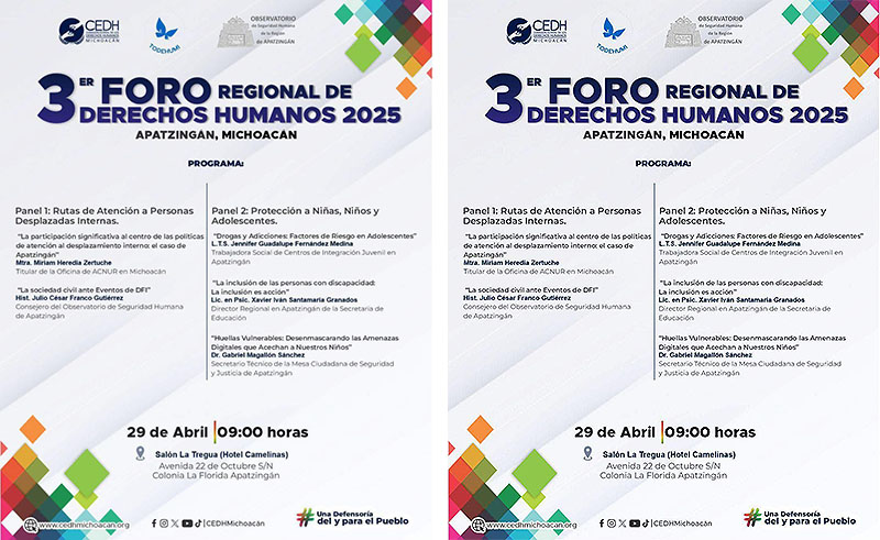 El Tercer Foro Regional de Derechos Humanos se realizará en Apatzingán, el 29 de abril