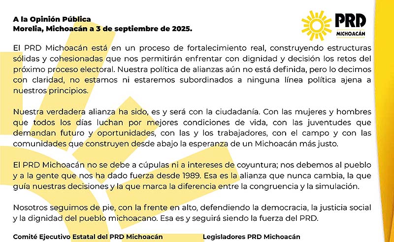 PRD Michoacán cierra filas y fortalece su alianza con la ciudadanía