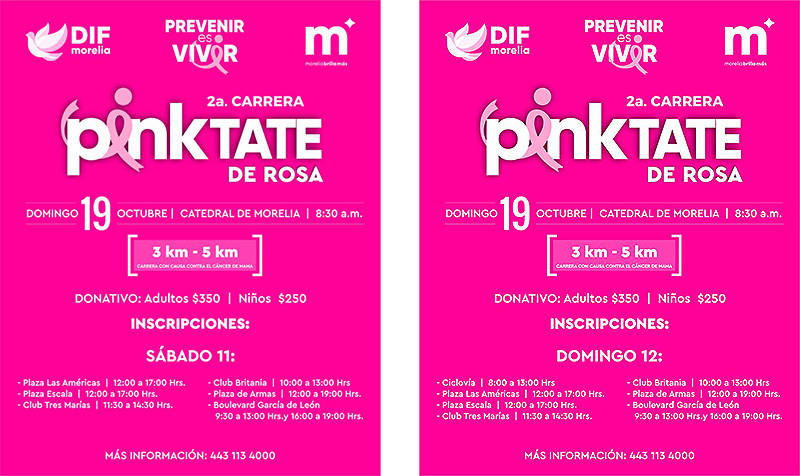 DIF Morelia invita a la 2ª Carrera “Pinktate de Rosa”